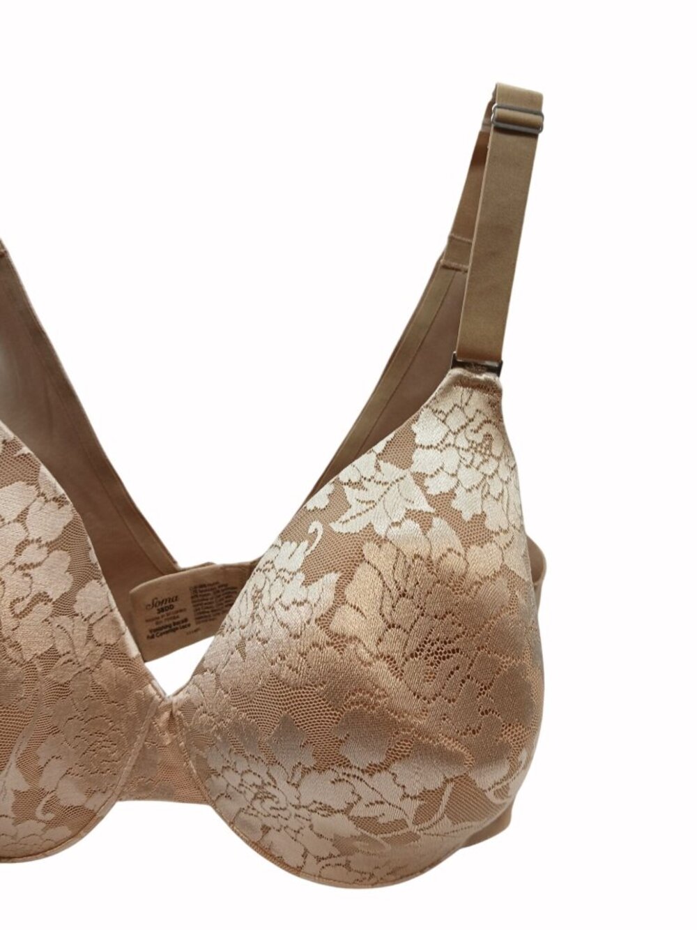 Soma Full Back Coverage Lace Padded Underwire Bra Beige Size 38DD Vanishing - Picture 3 of 13